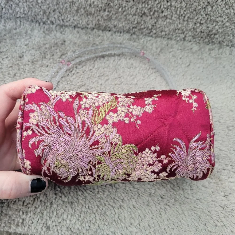 pyramid collection elegant berry brocade barrel handbag